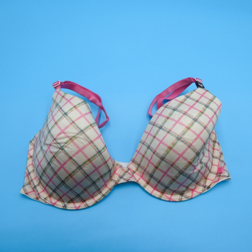 Victoria's Secret Bra Womens 34DD Lined‎ Demi Pink Plaid Underwire Polyamide